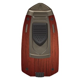 Lotus Mariner Cigar Lighter with Dual Pinpoint Wind-Resistant Torch Flames, Two Integrated Cigar Punches, Fuel Level Window, Large Flame Adjuster (Woodgrain)