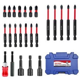 NORTOOLS 24PCS Impact Screwdriver bit Set Phillips, Pozi,Hex Shank S2 Steel,Magenetic Nut Driver Set for Impact Drills and Power Screwdrivers,Retractable Bit Holder and Extendable bit Holder