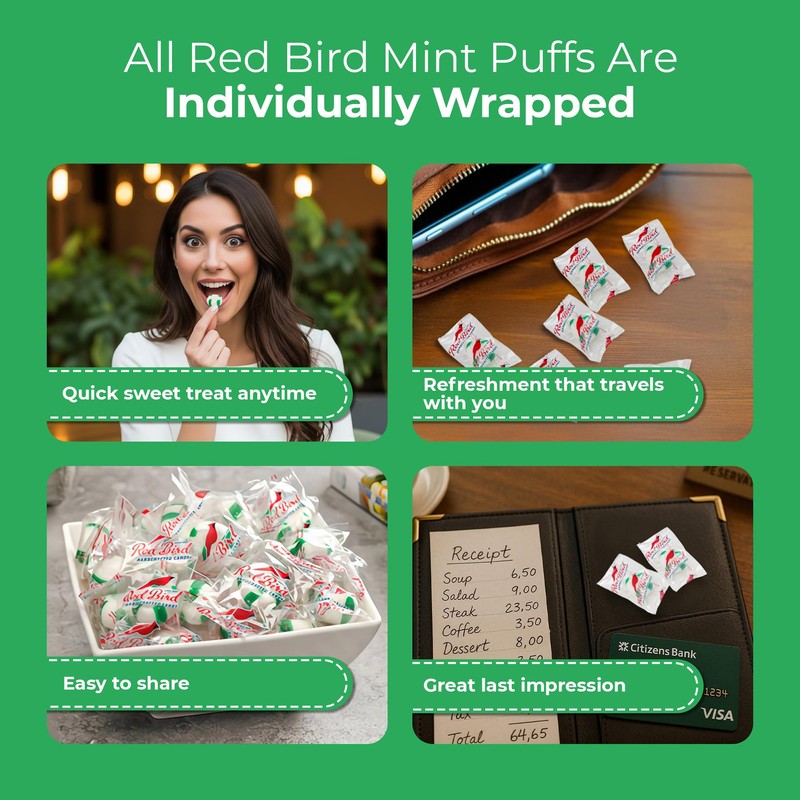 Red Bird Wintergreen Mints, Individually Wrapped Candy, Gluten Free Breath