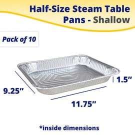 IDL Packaging Half-Size Aluminum Steam Table Pans - Shallow, 13" x 11" x 1.5" (pack of 10) - Disposable Foil Pan for Grilling, Roasting, BBQ, Cooking, Baking, Freezing