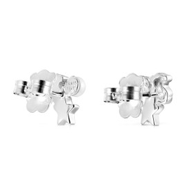 TOUS Aretes de Plata de Primera Ley para Mujer con Motivo de 0.4 cm y Perla, con Cierre de Presión, Plata de Ley 925, Fino y Elegante, Colección Nocturne