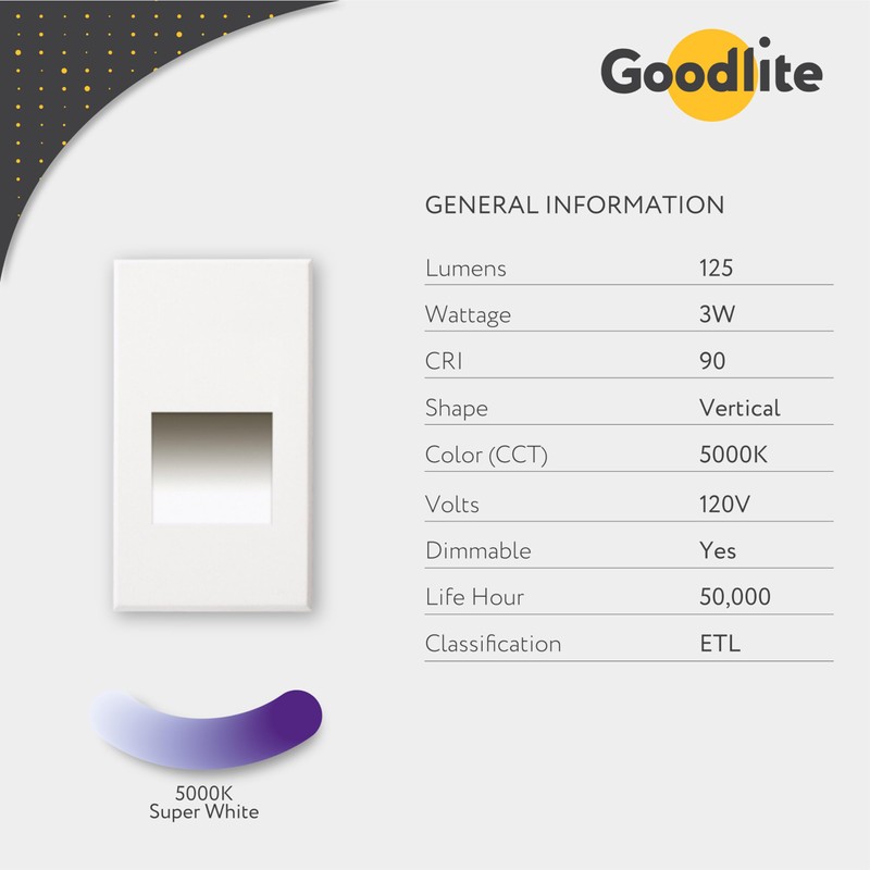 Goodlite Vertical LED Indoor Outdoor Step Light, 3w 125lm, 120v,