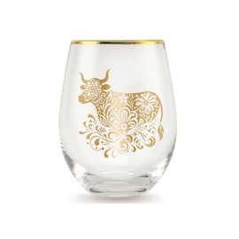 Onebttl Cow Gifts for Women, Cow Stuff, Elegant Glass Gifts for Her, Mom, Wife, Aunt, Daughter, 17 Oz Stemless Wine Glass