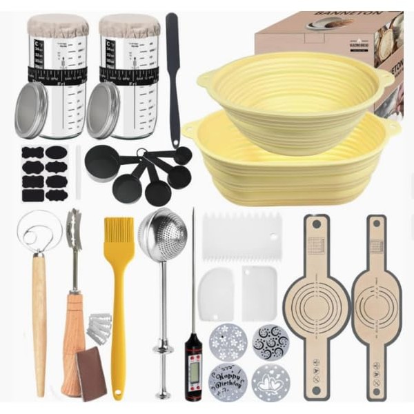 Goeveo Bread Banneton Proofing Basket Set