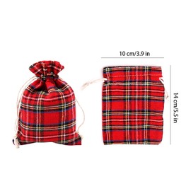 Bohue 12Pcs Red Tartan Bag Drawstring Bags Candy Gift Bags Xmas Gift Bag Reusable Fabric Sacks for Gift Delivering Birthday Present Party Decorations