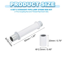 PATIKIL Straight Pipe Lamp Stems Rod Kit, 6 Set M10 Carbon Steel 50mm(1.97") Long Double End Thread Rod with Coupling Nuts Sleeve Connector for Table Lamps Chandeliers, White