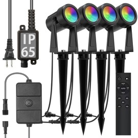 SUNTHIN Outdoor Landscape Lighting with Remote, RGBW Color Changing Spot Uplights,4 Pack