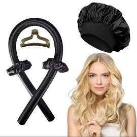 Satin Bonnet & Heatless Hair Styling Rod Kit - Color: Rod + Satin Bonnet – Black, Specification: Rod Only, Rod + Satin Bonnet