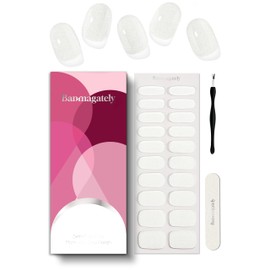 Banmagately Semi Cured Gel Nail Strips, 20Pcs Long Lasting Salon Quality Wraps, Easy Apply & Remove Gel Nail Stickers with UV Light (Pearls Shimmering White)