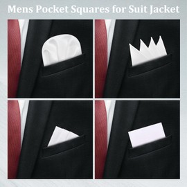 LJBFNN White Pocket Squares for Men Prefolded Mens Handkerchief on Cardboard, Suit Handkerchief for Jacket Tuxedo Shirt (2pcs: White Square Round)