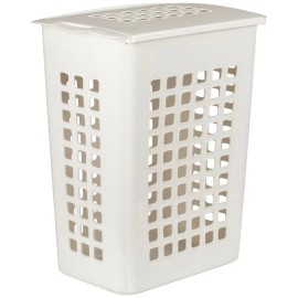 Hardware Resources Large White Plastic Laundry Hamper with Lid & Handle Closet Basket Replacement