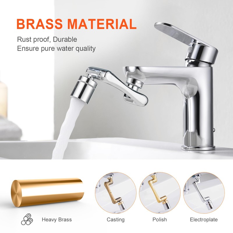 Ibergrif M91006 Faucet Aerator Extender, 1440° Multifunctional Rotating Splashproof Aerator,