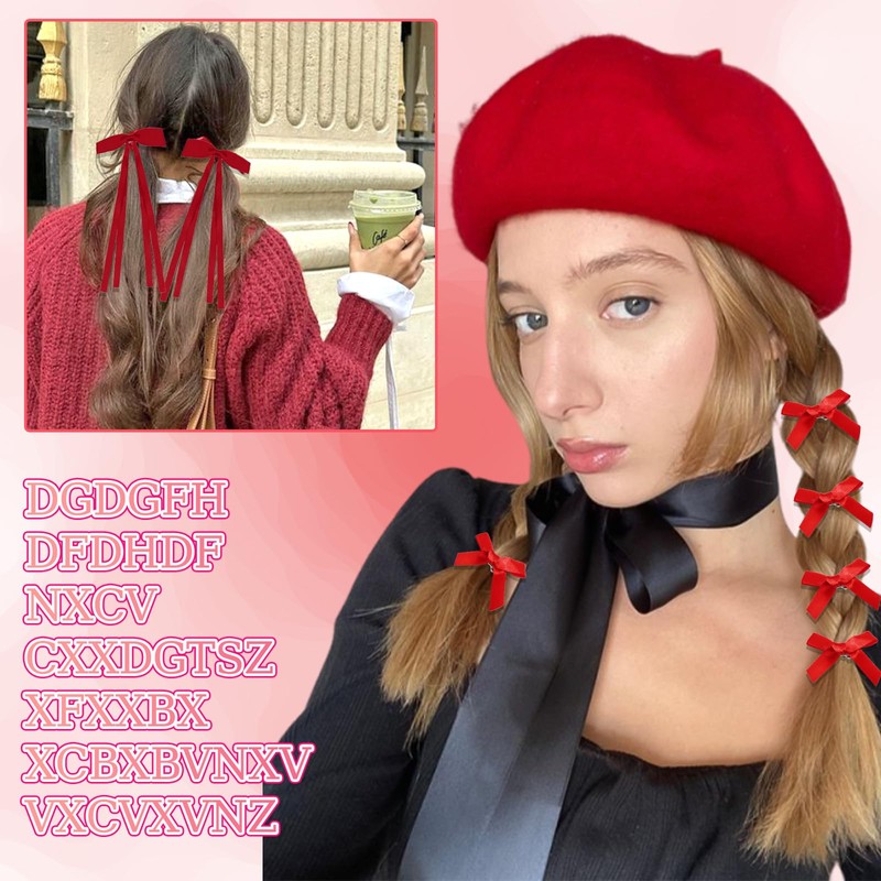 AOREAS 34PCS Red Bow Hair Clips -Hair Ribbon Bowknot Tassel