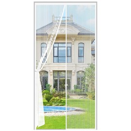 Magnetic Screen Door Fit Door Size 48×94 inch, Screen Itself Size:50"x95", Hands Free Self Sealing, Full Frame Magic Tape Mesh Screen Door with Magnets Heavy-Duty Mesh Curtain for Entry Door-White