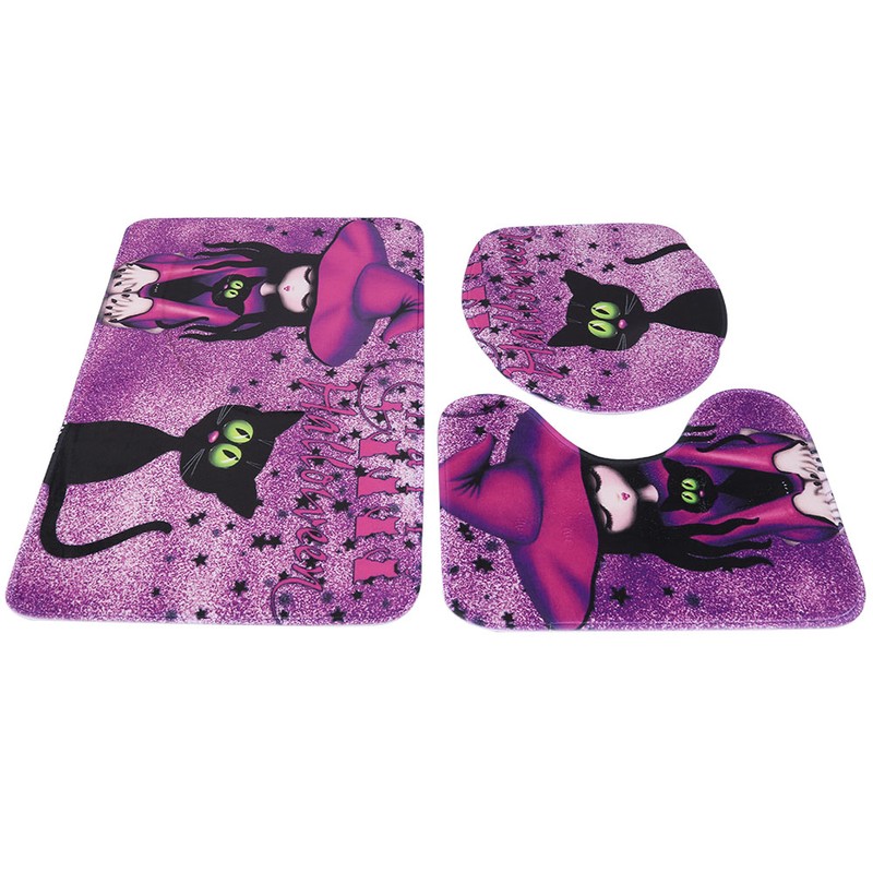3PCS Witch Pattern Polyester Toilet Mat Carpet Non slip Bath