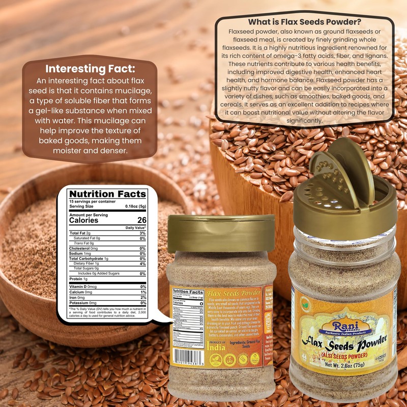 Rani Flax Seeds Powder (Alsi, Linum usitatissimum) 2.6oz (75g) PET