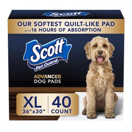 Scott Pet Guard Advanced Dog Pads - Dog Training Pee Pads for Puppies, Medium & Large Dogs - Up to 16 Hour Absorbency with Odor Control - Softest Quilted Dog Pee Pads - XL - 30" x 36" - 40 Pack