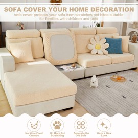 Topchances 2023 New Wear-Resistant Universal Sofa Cover, Stretch Couch Cushion Slipcovers Replacement, Anti-Slip L Shape Sofa Covers, Chaise Lounge Sofa Slipcover (Leaves Beige, 2 Seat Cover)