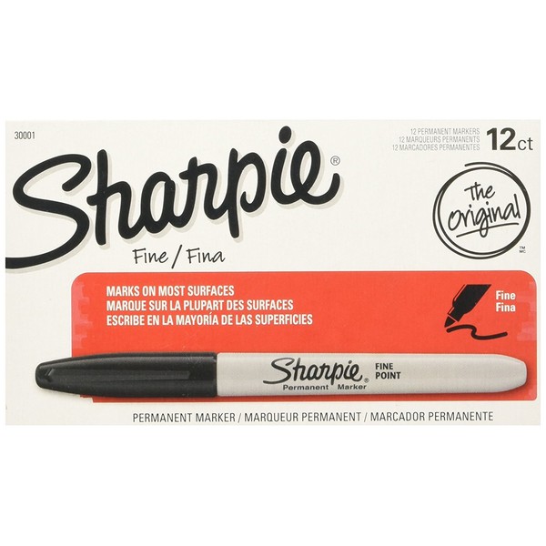 Sharpie 30001 Permanent Markers K7C53, Fine Point, Black, Box of