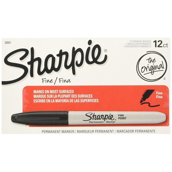 Sharpie 30001 Permanent Markers K7C53, Fine Point, Black, Box of 24