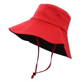 B-HOT Reversible Bucket Hat with String Fisherman Hat Packable Beach Sun Hats for Camping Holiday Hiking Red/Black
