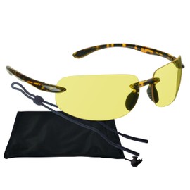proSPORT Pickle Ball Performance Sunglasses Rimless Yellow Night Lens Sharpens Vision Driving Golf Tennis Volleyball Cycling Light Weight Tortoise