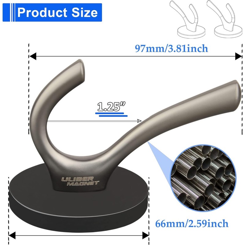 ULIBERMAGNET Strong Magnetic Double Hooks, 2-Pack Heavy Duty Heavy Duty