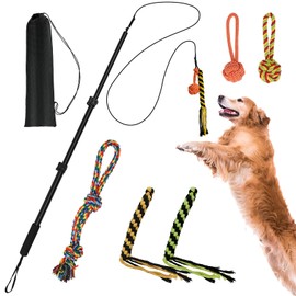 Flirt Pole for Dogs, Extendable Dog Flirt Pole with Detachable Interactive Toys Dog Teaser Wand with Lure Rope Toy for Outdoor Exercise & Training Interactive Toys for Large Medium Small Dogs