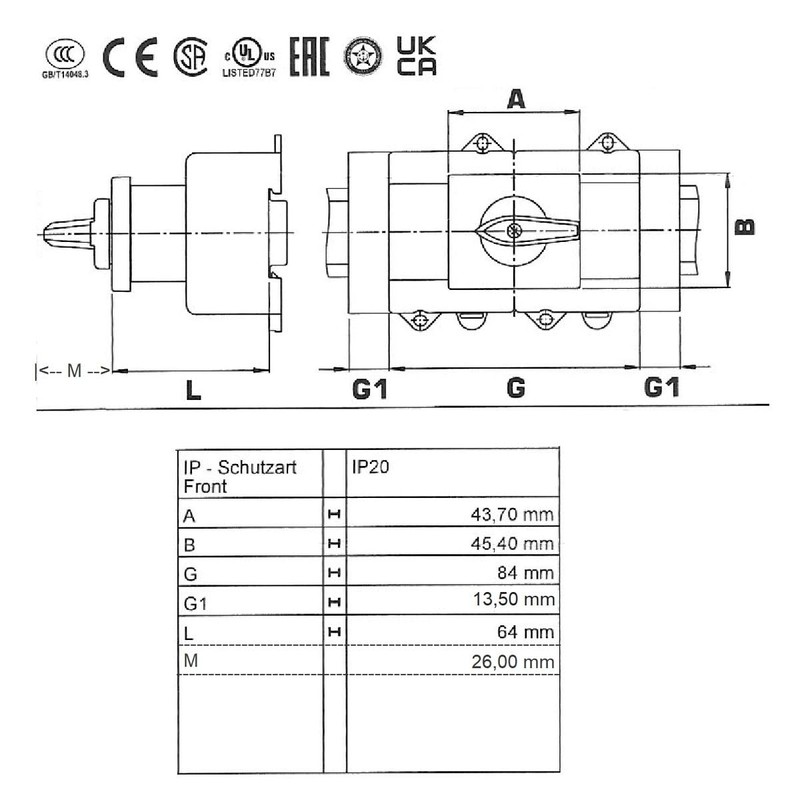 Kraus&Naimer KG20A T904 VE2 +F437 Switch 4-Pin 25A with Position