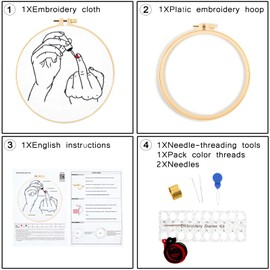 Crafmanoe Hand Embroidery Starter Kit for Beginners Adults, Counted Stamped Cross Stitch Kits for Adults Beginners, Easy Funny Embroidery Needlepoint Kits, Embroidery Fabric, Hoops and Video Tutorial