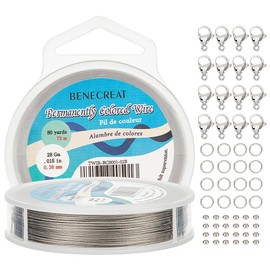 BENECREAT 240-Feet 0.015inch/0.38mm Stainless Steel 7-Strand Beading Wire with 200pcs Jump Rings, 50pcs Crimp Beads and 30pcs Lobster Claw Clasps for Jewelry Making
