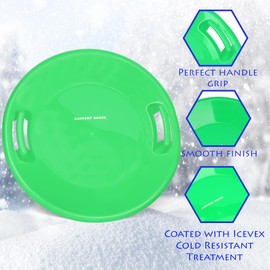 Slippery Racer Heavy-Duty Cold Resistant Downhill Pro Adults and Kids Plastic Outdoor Winter Saucer Disc Snow Sled with Handles (Green, 2 Pack)