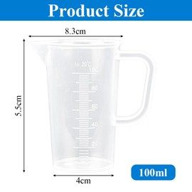 DOUSELLA 2 Stück Messbecher Plastik 100ml Messbecher Set mit Griff Messbecher Hitzebeständig für Waschmittel, Küche, Labor, die Autopflege feine Skala Lebensmittelecht(Transparent)