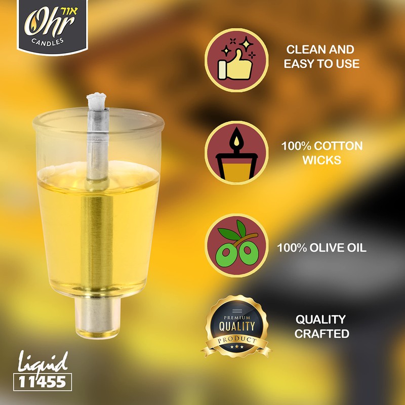 OHR CANDLES Pre - Filled Menorah Oil Cup Candles, Hanukkah