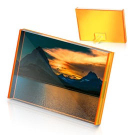 Naterly Acrylic Picture Frame, Clear with Stand Desktop Floating Frameless Photo Frame for Displaying Photos, Certificates, Stamps, 4 * 6 Inch, Orange