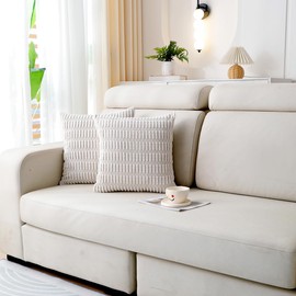 Sunday Praise 2 Packs Cream White Decorative Throw Pillow Covers 20x20 Inch Soft Corduroy Boho Striped Pillow Cases Accent Square Cushion Covers for Couch Sofa Bed Rustic Farmhouse Modern Home Décor