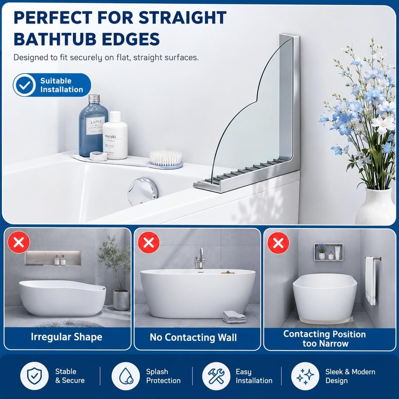 Splash Guard for Bathtub, 2-Piece Shower Splash Guard with Clear