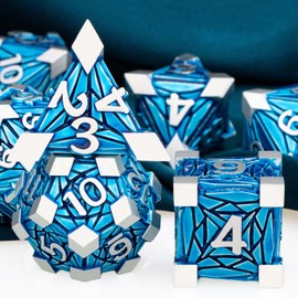 ARUOHHA DND Metal Dice Set Crystal Shards D&D Dice with Gift Box, 7PCS Silver Blue D and D Dice Dungeons and Dragons RPG Role Playing Game Polyhedral Dice Set D20 D12 D10 D8 D6 D4
