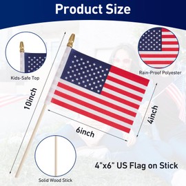 25 Pack Small American Flags on Stick 4x6 Inch US American Hand Held Stick Flags with Solid Pole and Spear Top Vivid Colors and Fade Resistant Mini Desktop Flag for Home Outdoor Decoration Office Decoration Festival Celebrations