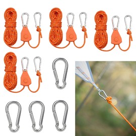 4 x 4 mm Reflective Guy Ropes Rope with Rope Tensioner Guy Ropes Camping with Ratchet Reflective Guy Ropes for Tent Tarpaulin Camping (Comes with 4 Replacement Carabiners)