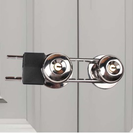 French Door Lock, Door Security Bar, Double Door Locking Device, Keyed Extra Door Lock for Doors with Double Handles/Knobs/Levers, All Metal Construction, Safety U-Shaped Bar Prevent Kick Ins