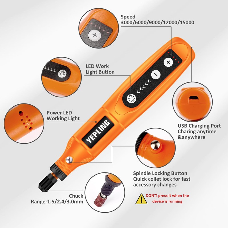 YEPLING Cordless Rotary Tool, 3.7V Li-ion Electric DIY Mini Grinder