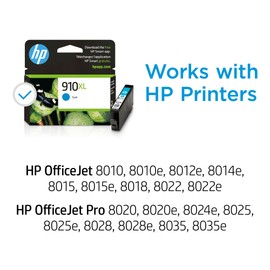 HP 910XL Cyan High-Yield Ink Cartridge | Works with OfficeJet 8010, 8020, Pro 8020, 8030 | Eligible for Instant Ink | 3YL62AN
