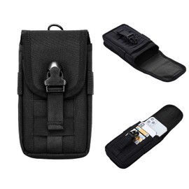 Phone Belt Holder Holster Waist Pouch, Compact Phone Pouch Nylon Holster,Comes with 1Pcs Carabiner, Outdoor Multipurpose Utility Gadget for Outdoors,Cycling, Hiking, Climbing(Black)