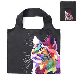[Thayaki] Folding Eco Bag - Lightweight, Durable, Eco Bag Large Capacity, Eco-friendly, Stylish Design (W x H x H): 19.7 x 15.7 inches (50 x 40 cm), black cat