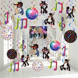 Dianelhall 53 Pieces Disco Party Decor, Shining Disco Ball Sign 70s Party Hanging Swirls Ceiling Decor for Retro Disco Fever Party 70's Boogie Party 1970s Birthday Party Hippie Party Favors Supplies
