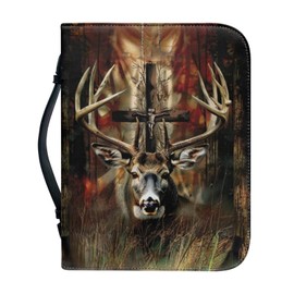 Generic PU Leather Bible Cover Case for Women Men Bible Cover Bags with Handle Fits for Standard Size Bible,Gothic Style Deer Skeleton and Flag,XL