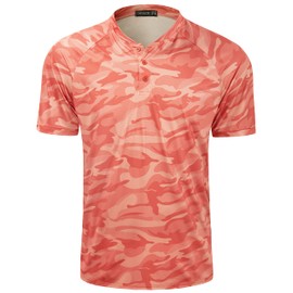 TAPULCO Mens Sun Protection UPF 50+ Collarless Golf Shirts Sports Tee Fast Dry Henley T-Shirts for Daily Casual Wear Camo Orange X-Large