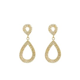 ONLYJUMP Simulated Diamond Teardrop Dangle Earrings For Women Silver Crystal Earrings 14K Alloy Waterdrop Earrings Double layered hollow Waterdrop Earrings (Gold crystal)