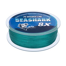 Seashark Braided Fishing Line Color Never Fade 8 Strands Super Strong PE Fishing Line Abrasion Resistant Fishing Wire Tensile 6lb to 80lb (Moss Green, 30lb 0.26mm-100m/109Yards)